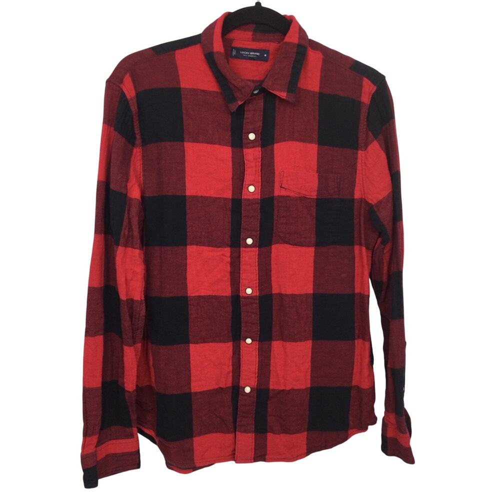 Lucky Brand Buffalo Plaid Pearl Snap Collared Lumberjack Flannel Shirt Men's M